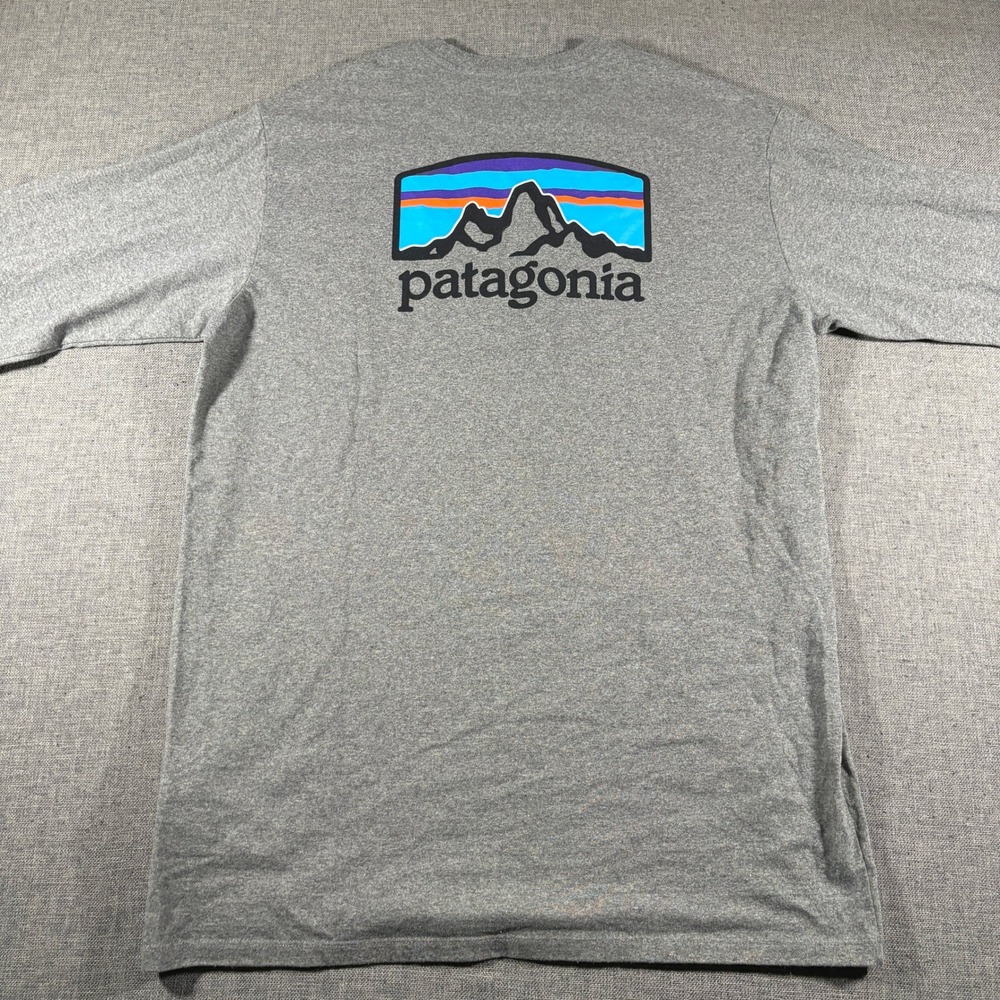 Patagonia Responsibili-Tee Long Sleeve Men M Gray P-6 Logo Graphic Shirt 38514